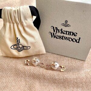 Vivienne Westwood ROSE GOLD & PEARL Safety Pin Jordan Earrings
